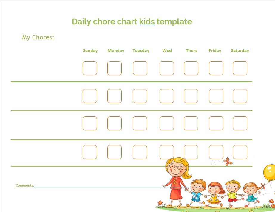 Daily chore chart kids template