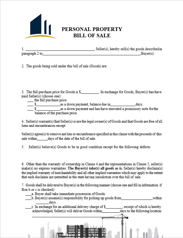 Personal Property Bill of Sale