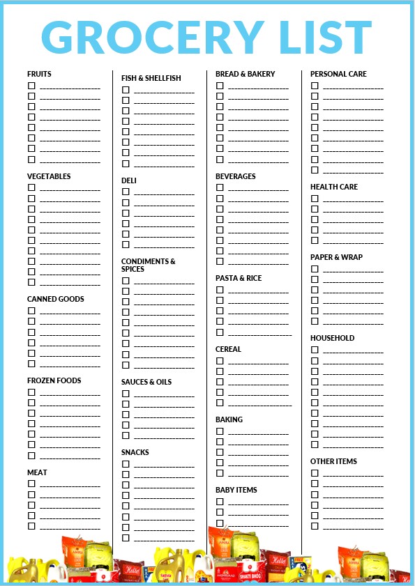 Template grocery list categories
