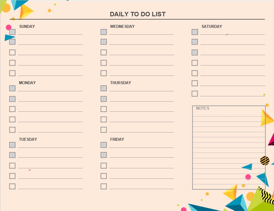 Weekly to do checklist template