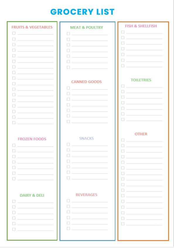 colored grocery list printable