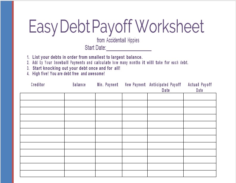 debt payoff worksheet template