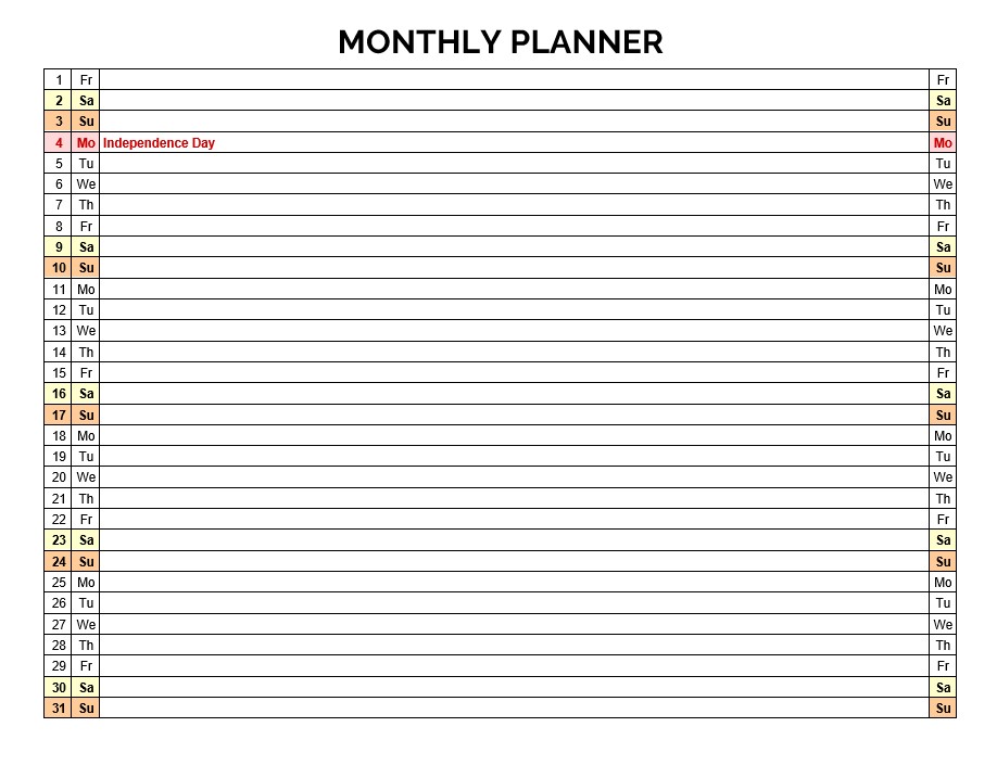 Blank Month Planner