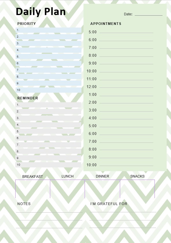 Daily Planner Printable Template