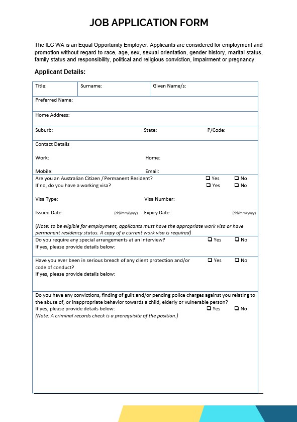 Job application Form template