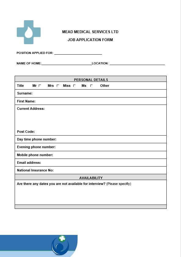 Medical Job Application Form Template