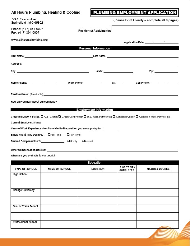 free employment job application template