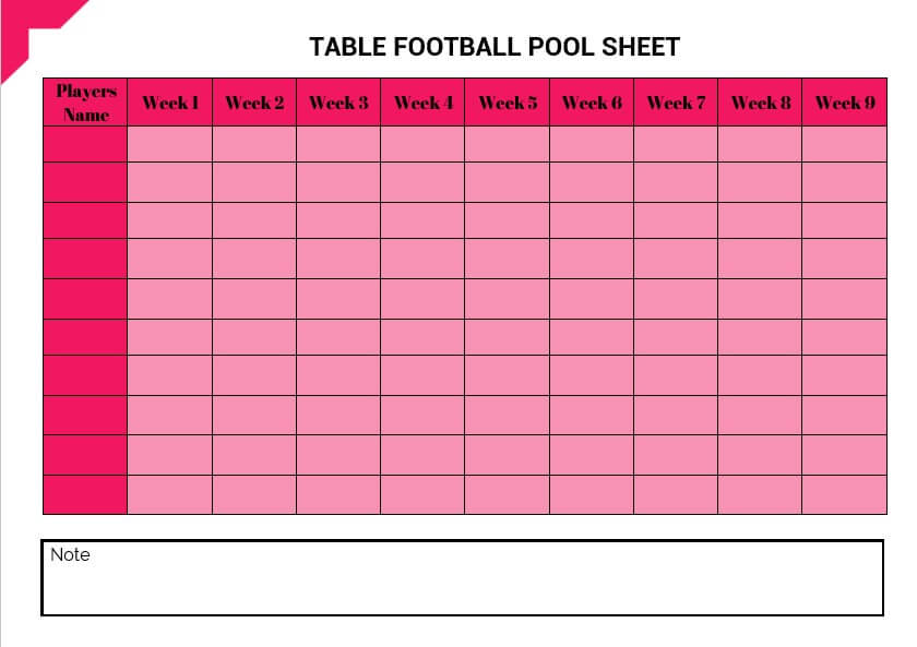 Table football pool sheet