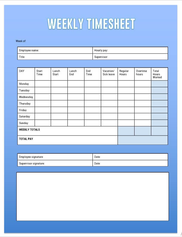 printable weekly time sheets