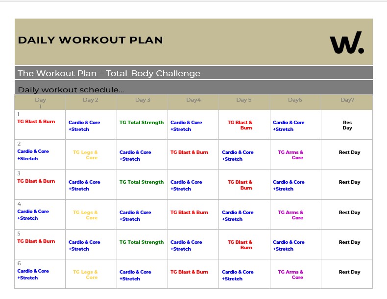 Daily Workout Plan Template