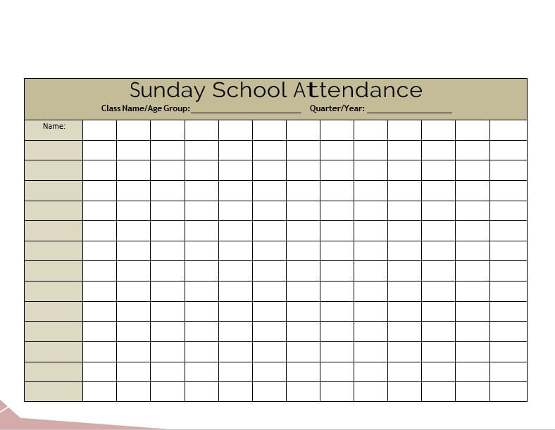 Sunday School Attendance Chart