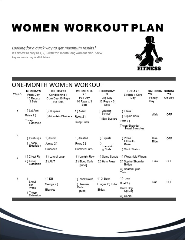 Women Workout Plan Template