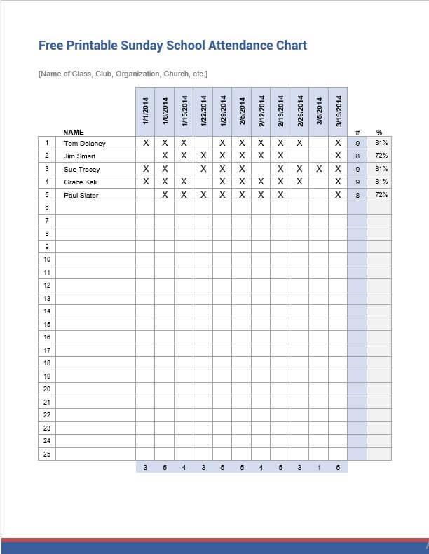 free printable sunday school attendance chart