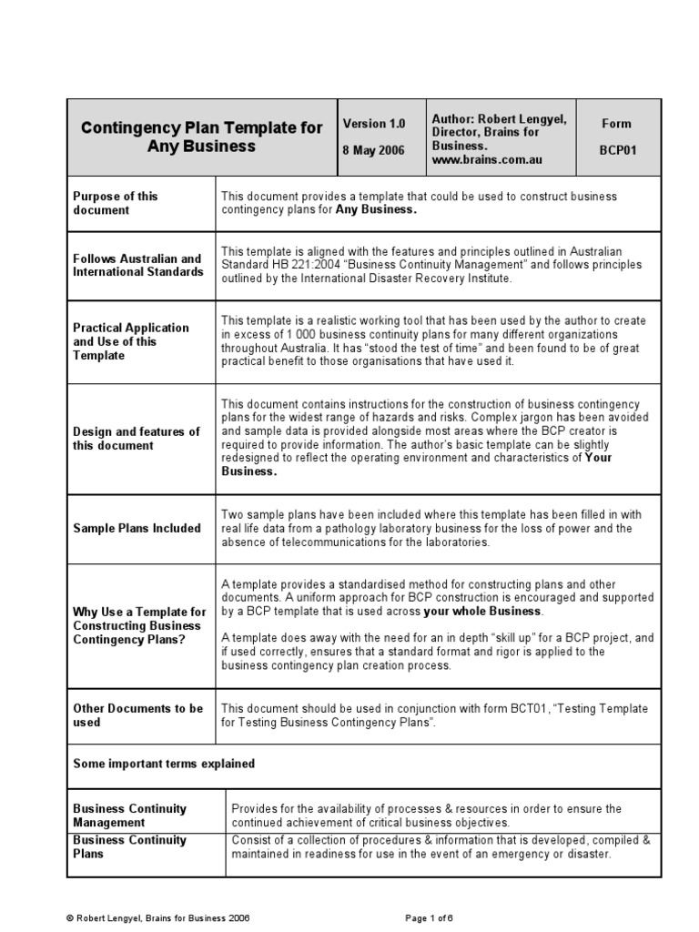 Contingency Plan Template Room Surf