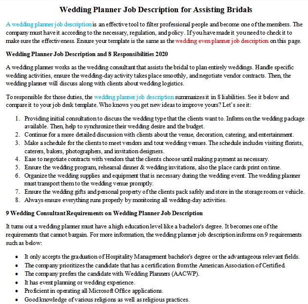 Wedding Planner Job Description For Assisting Bridals Room Surf