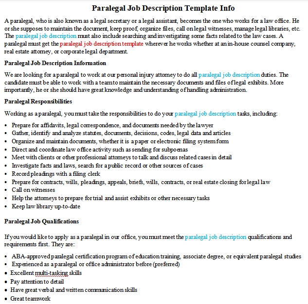 Paralegal Job Description Template Info room