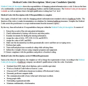 Write job description medical coder