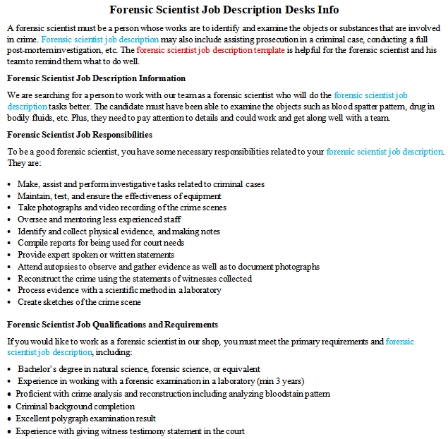 Forensic Scientist Job Description Desks Info Room