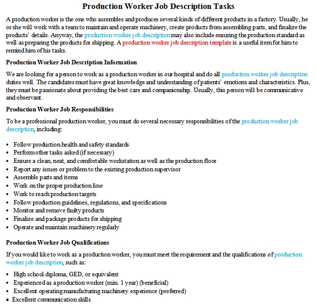Production worker job description sample