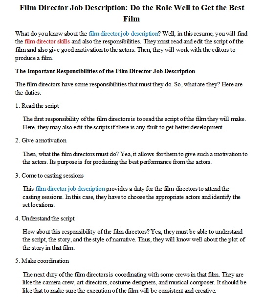 The job role of a film director