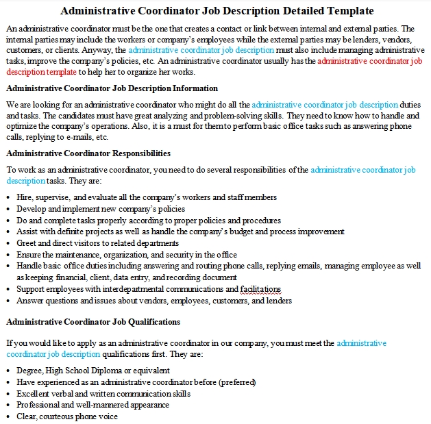 What is the job description of an administrative coordinator