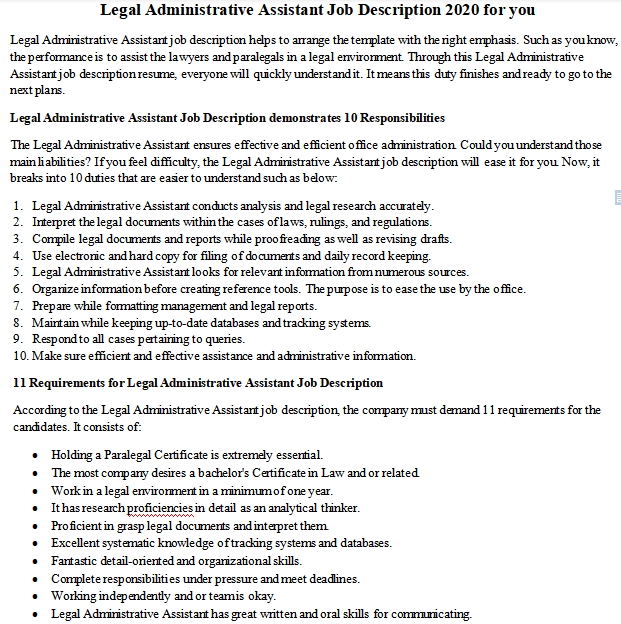 Legal Administrative Assistant Job Description 2020 for you room surf com