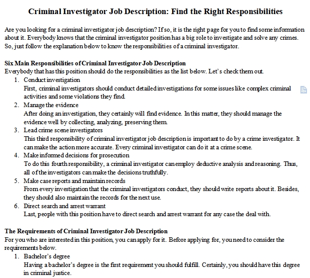 Criminal Investigator Job Description Find The Right Responsibilities 