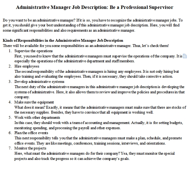 Administrative service manager job description
