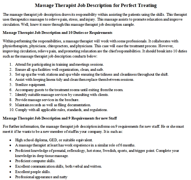 Job description massage therapist chiropractic office