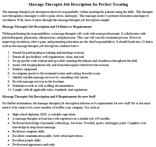 Massage Therapist Job Description For Perfect Treating Room 