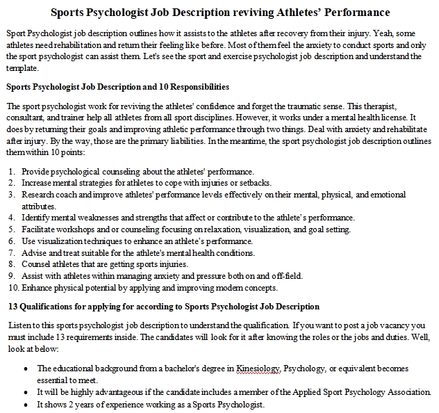 Sports psychology job qualifications