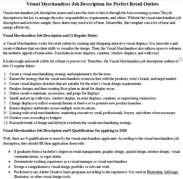  Visual Merchandiser Job Description For Perfect Retail Outlets Room 