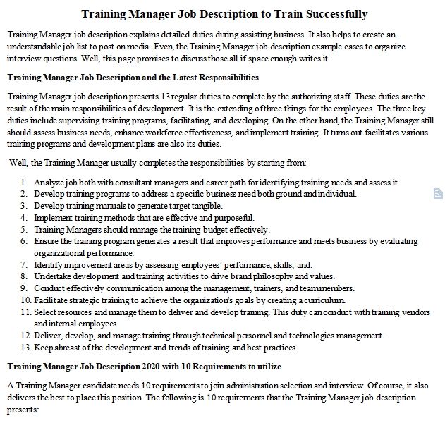 Part time training manager jobs