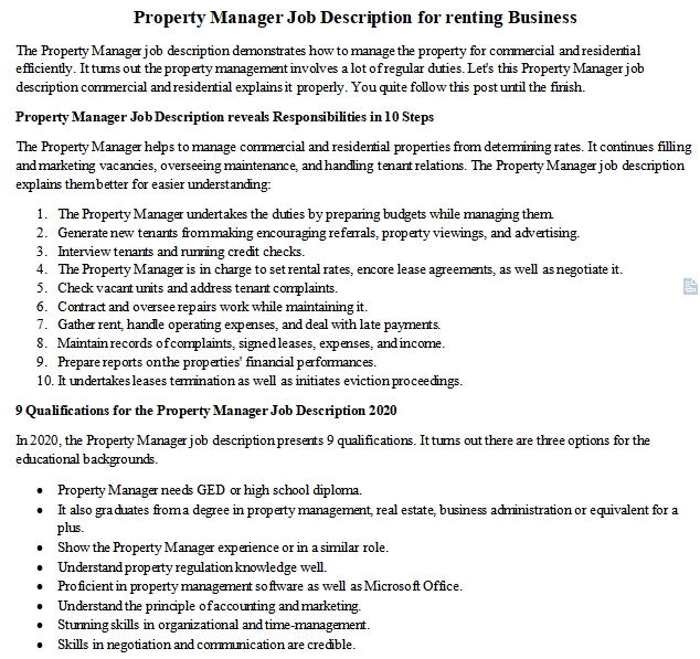 What is the job of a property manager