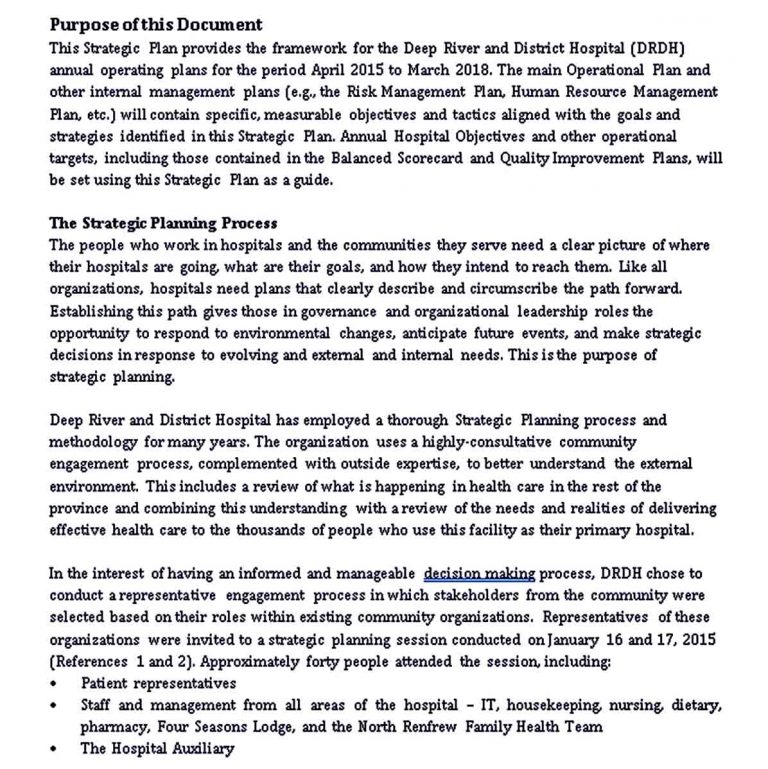 Hospital Strategic Plan Templates room