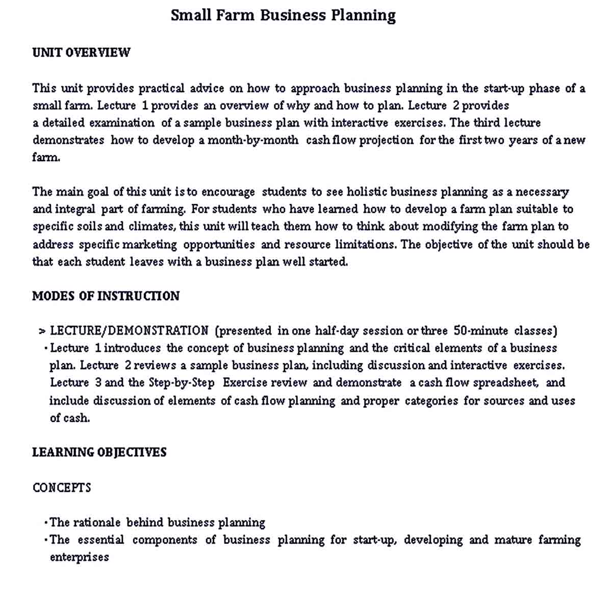 Farm Business Plan Template  room surf.com For Agriculture Business Plan Template Free