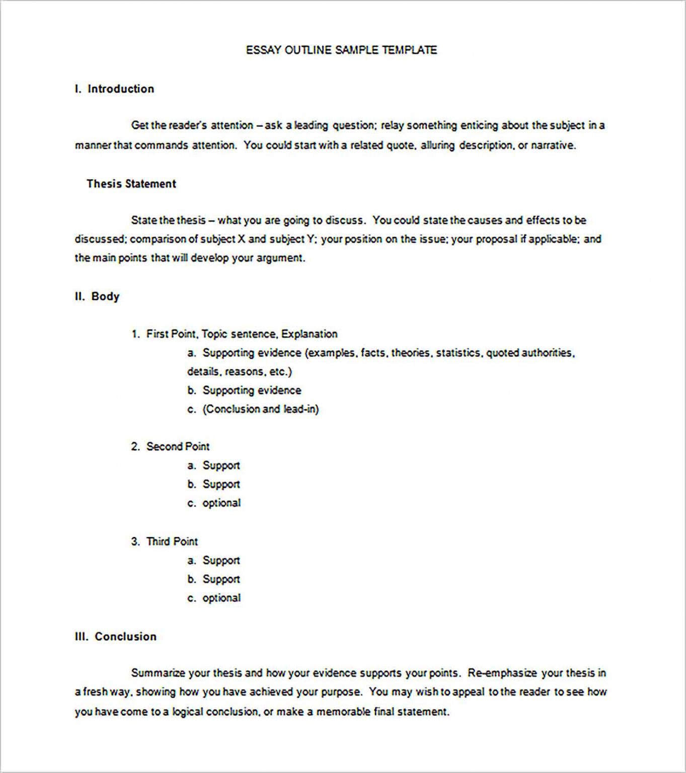 Sample Blank Outline Template for Creating Document or Project room