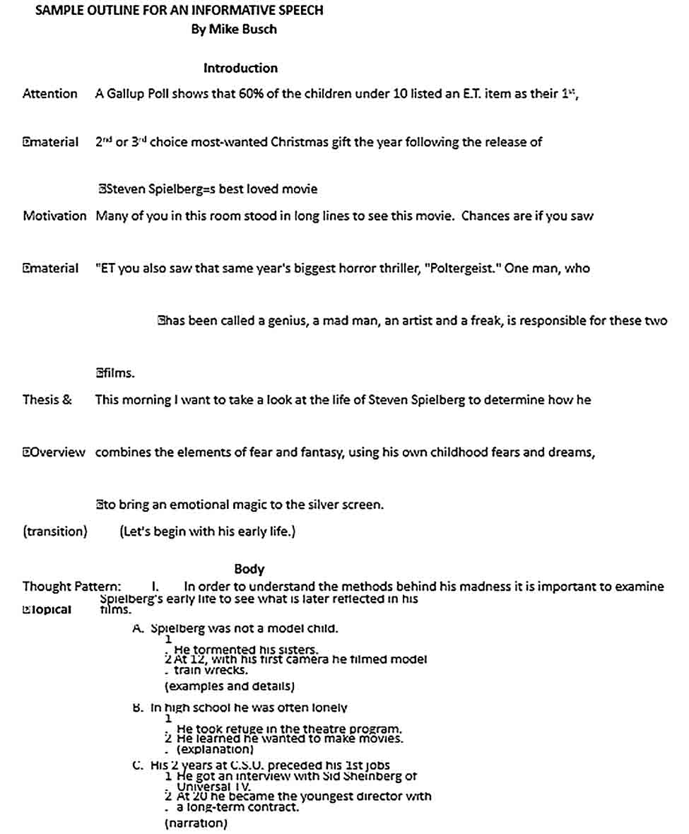 Informative Speech Outline Templates  room surf.com Intended For Speech Outline Template Word