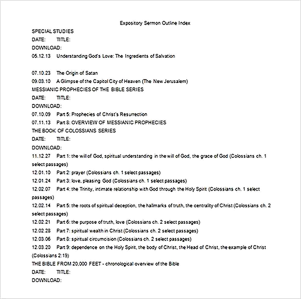 Sermon Outline Template for Reference and Guide room