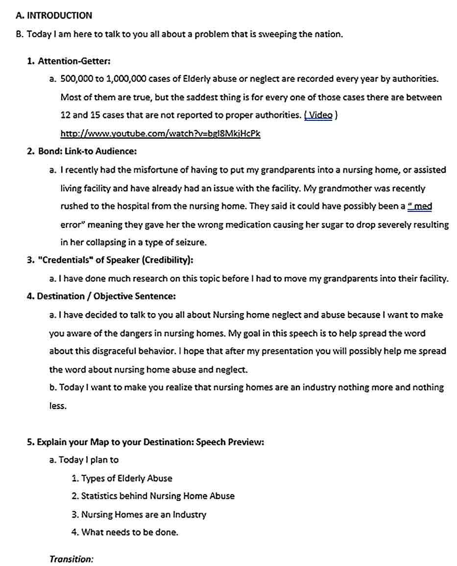 Sample Persuasive Speech Outline Template as a Speech Delivery Aid With Speech Outline Template Word