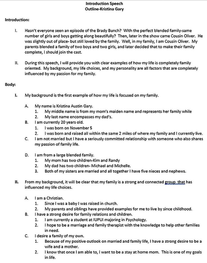 The Main Contents Of Introduction Speech Outline Template Room Surf