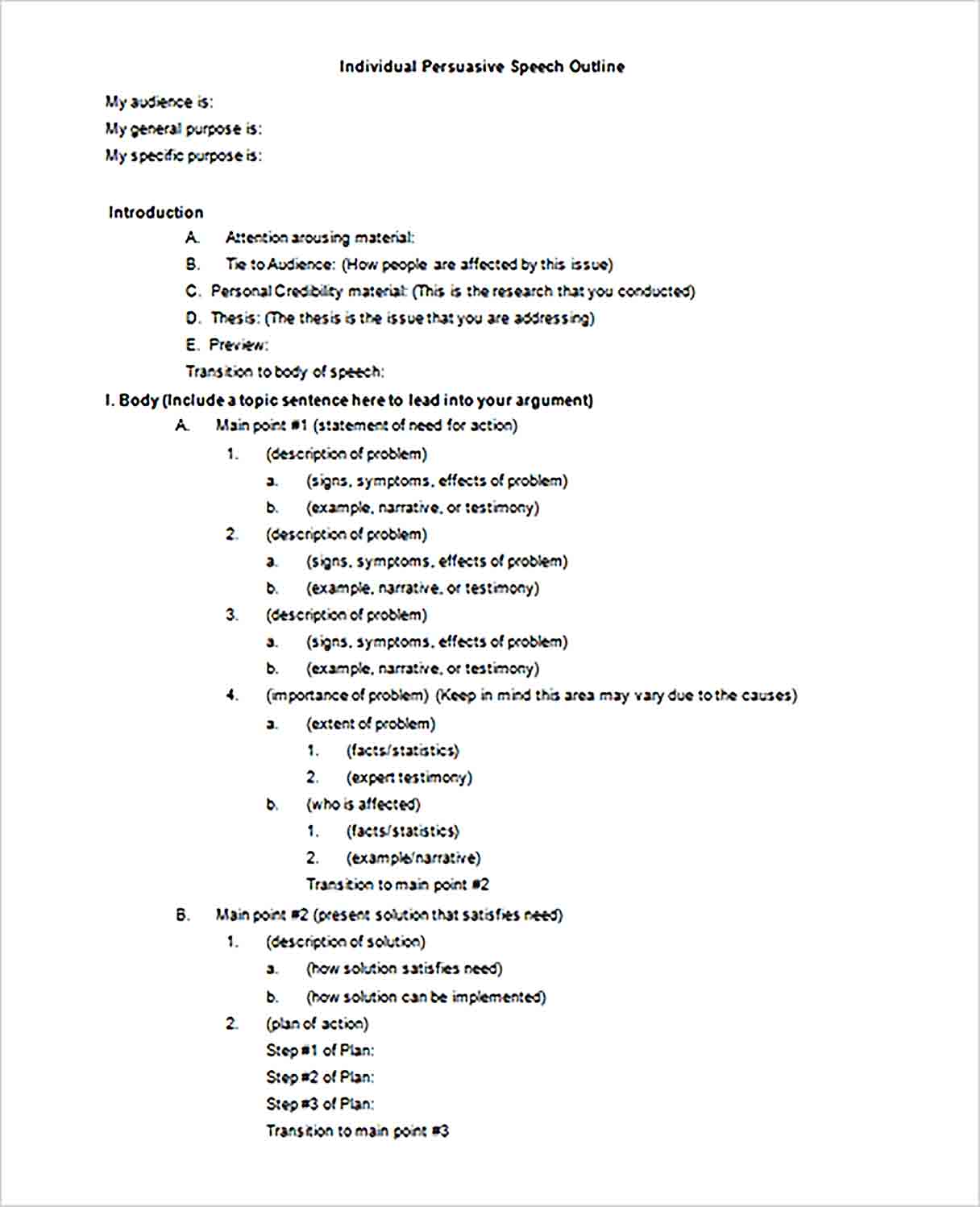 Persuasive Speech Outline Template Sample Room Surf