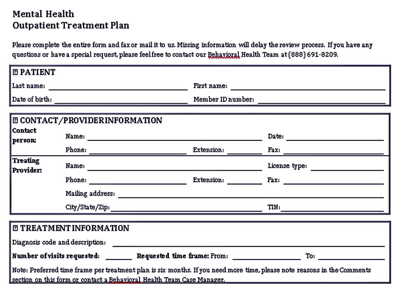 Free Treatment Plan Template BETTER