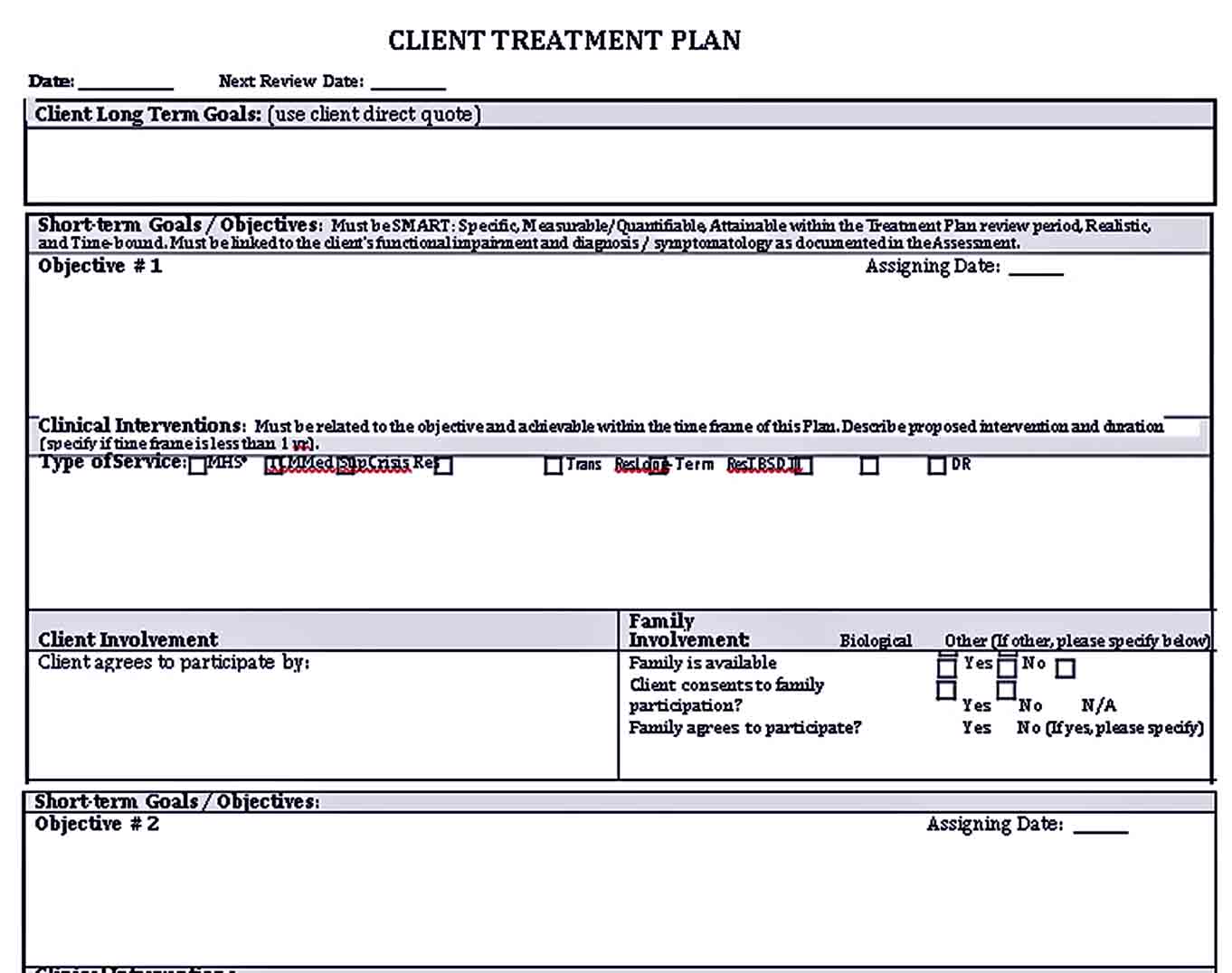 Free Treatment Plan Template room surf com