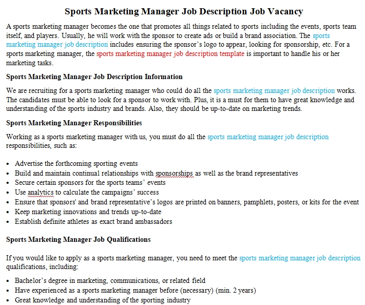 Job description sports marketing account executive