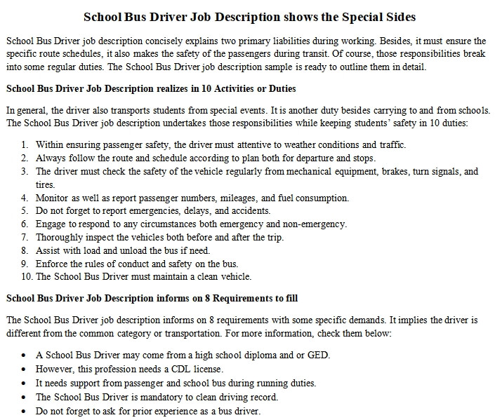 School bus driver job requirements