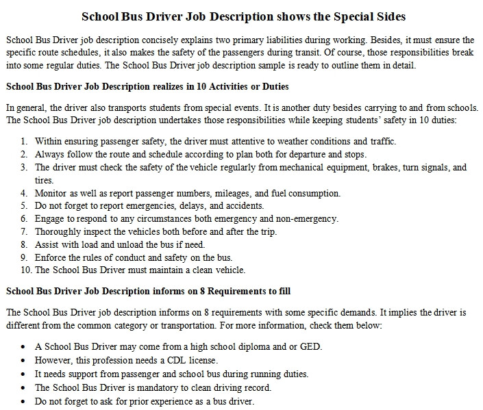 school bus driver jobs description