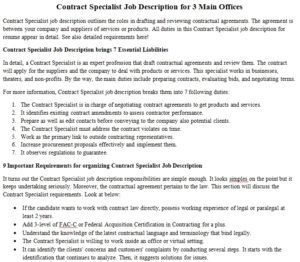 Contract Specialist Job Description for 3 Main Offices | room surf.com