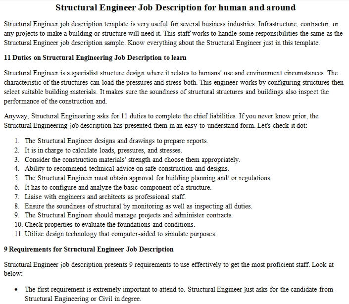  Structural Engineer Job Description For Human And Around Room Surf