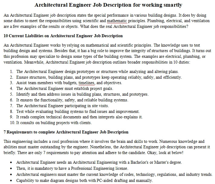 Architectural Engineer Description